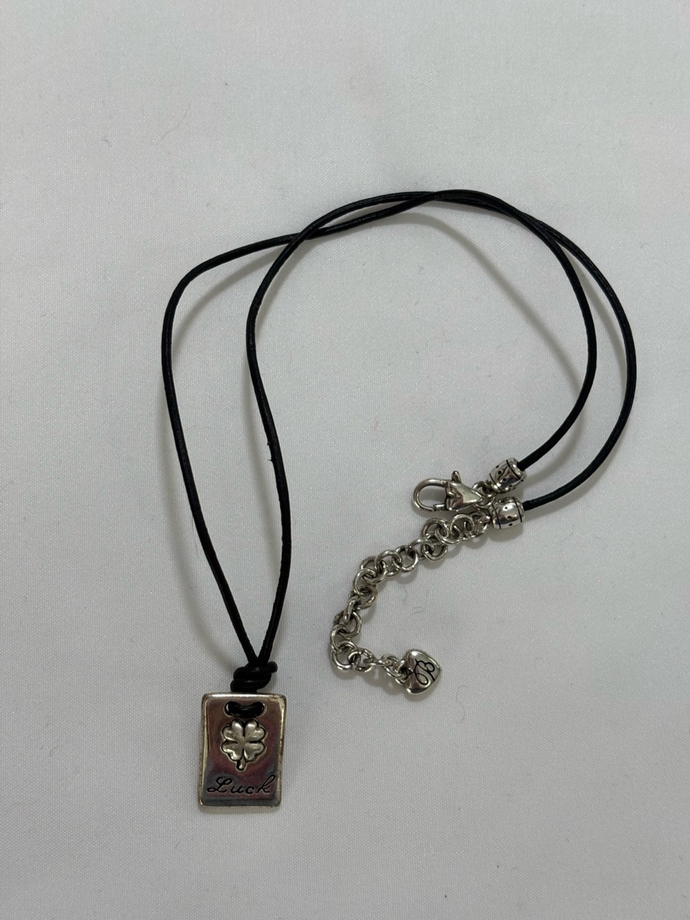 BRIGHTON KNOTTY & NICE LUCK Black Leather Silver SMALL Pendant NECKLACE 16”